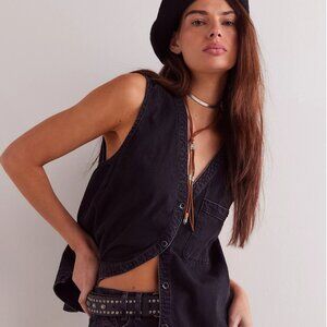 We The Free Black Denim South Side Vest | size S